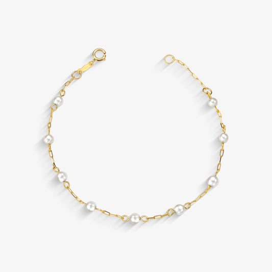 Pulseira Infantil Pérolas Naturais em Ouro Amarelo 18K