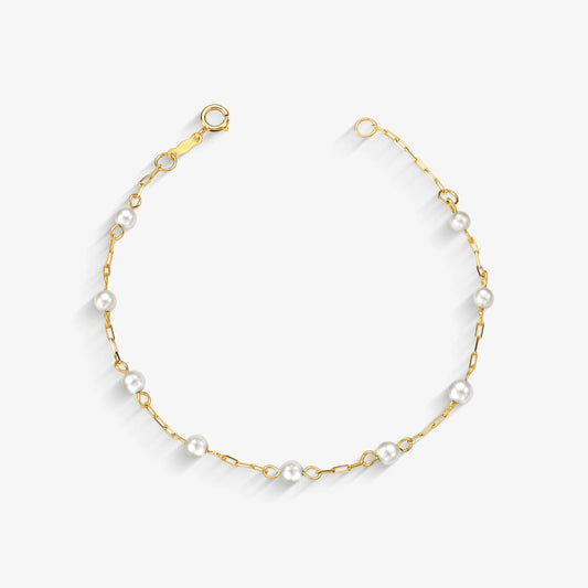 Pulseira Infantil Pérolas Naturais em Ouro Amarelo 18K