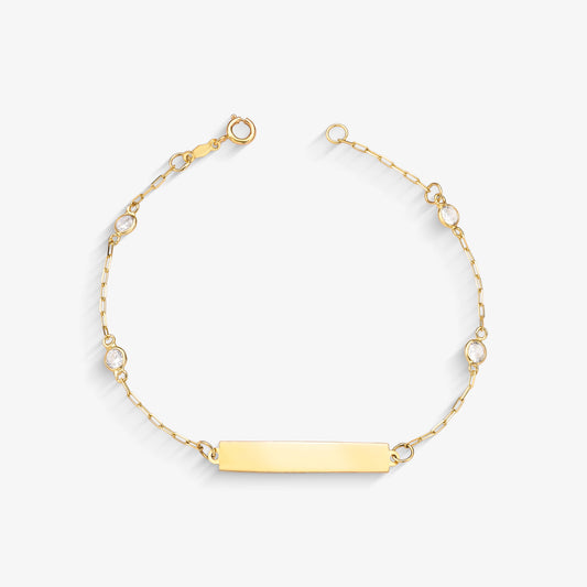 Pulseira Infantil Chapa Retangular com Pedra em Ouro Amarelo 18K
