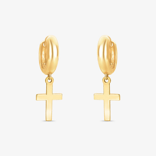 Brinco Argola com Cruz em Ouro Amarelo 18K