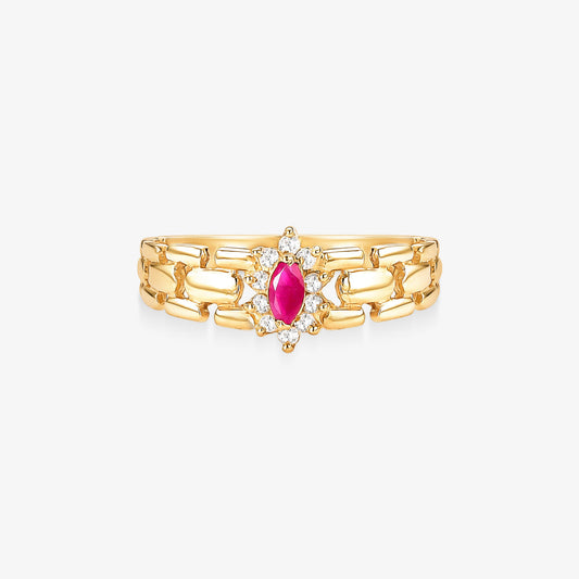 Anel Electra com Diamantes e Rubi Naturais em Ouro Amarelo 18K