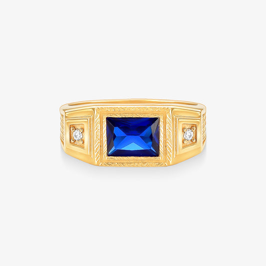 Anel Masculino Azul Imperial em Ouro Amarelo 18K