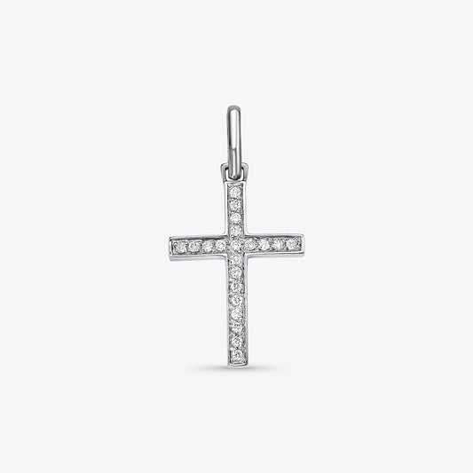 Pingente Cruz com Diamantes em Ouro Branco 18K