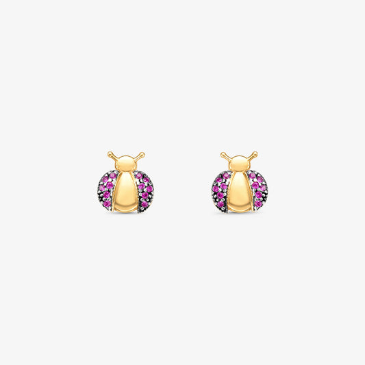 Brinco Joaninha Roxa em Ouro Amarelo 18K