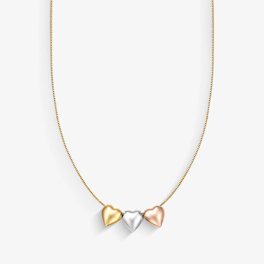 Gargantilha Venezina Coração Tricolor em Ouro Amarelo 18K, 45cm