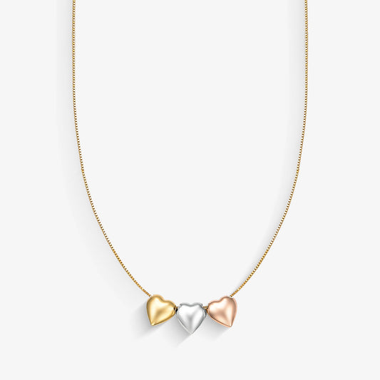 Gargantilha Venezina Coração Tricolor em Ouro Amarelo 18K, 45cm