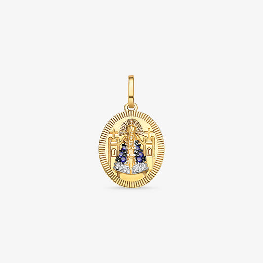 Pingente N.Sra Aparecida com Pedras em Ouro Amarelo 18K