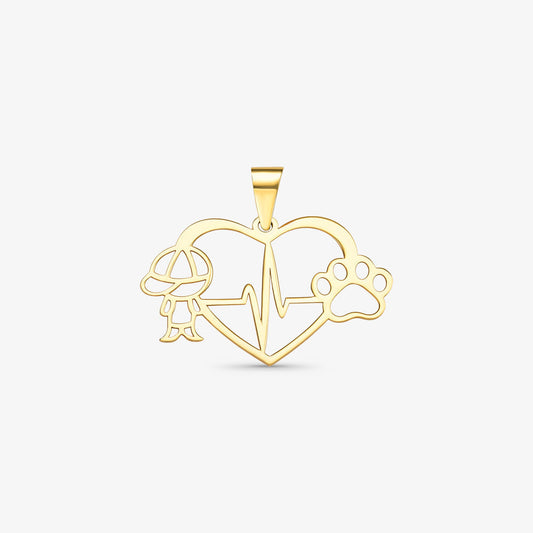 Pingente Coração Menino e Pata em Ouro Amarelo 18K