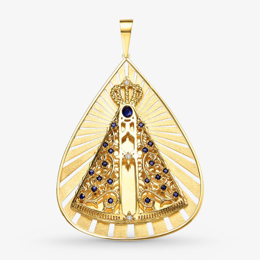 Pingente N.Sra Aparecida com Safiras Naturais em Ouro Amarelo 18K