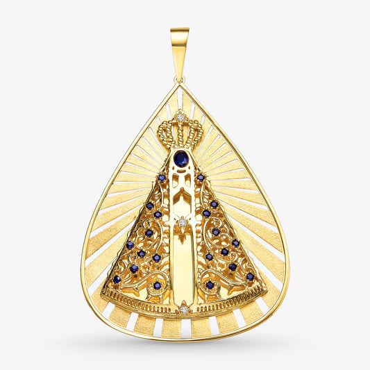 Pingente N.Sra Aparecida com Safiras Naturais em Ouro Amarelo 18K
