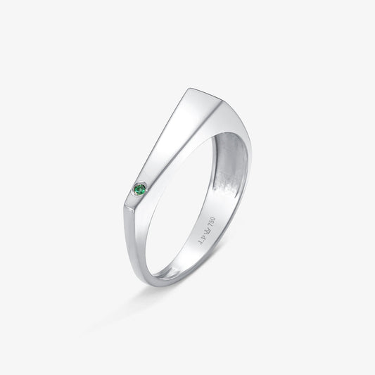 Anel FIN com Esmeralda Natural em Ouro Branco 18K