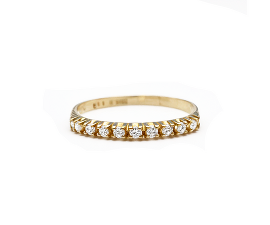 Anel meia alianca 1,35g 9diamantes=0,36CT K/VS ouro 18k750