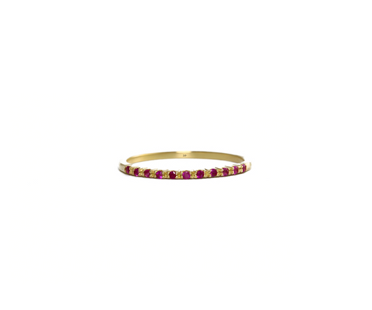 Anel meia alianca rubis naturais ouro amarelo 18K750