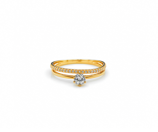 Anel 2em1 solitario+meia alianca zirconia 1,70g ouro 18k750