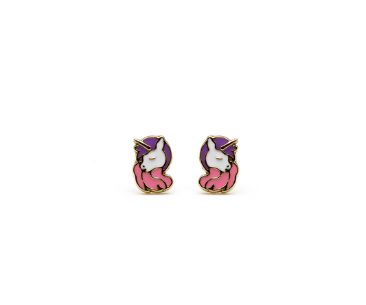 Brinco Baby Unicornio Esmaltada 1,15g Ouro Amarelo 18k 750
