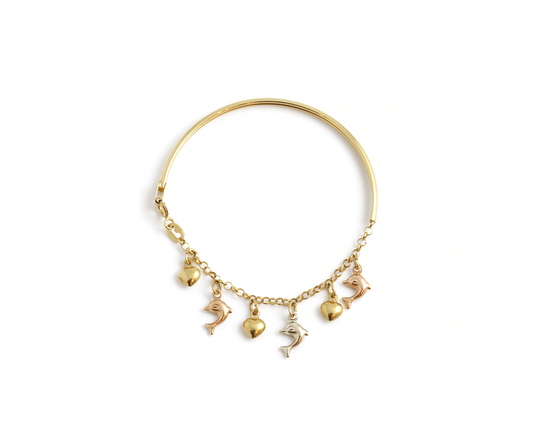 Bracelete + elo portugues pingentes 6,05g ouro amarelo 18k750