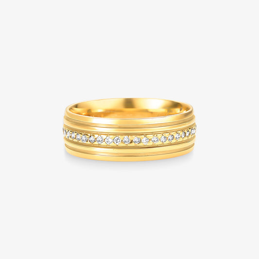 Aliança Pérola Comfort com Pedras em Ouro Amarelo 18K, 6,50mm