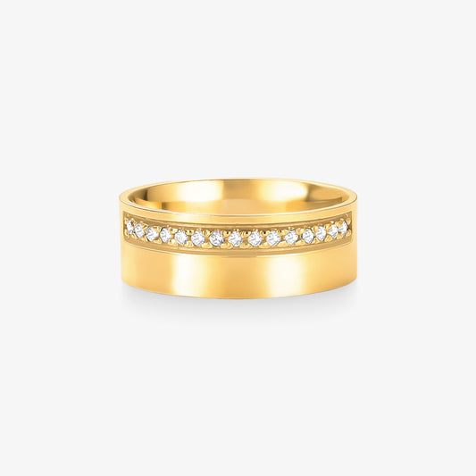 Aliança Real Comfort com Pedras em Ouro Amarelo 18K, 7mm