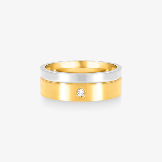 Aliança Amanhecer Comfort Bicolor com Pedras em Ouro 18K, 6,90mm