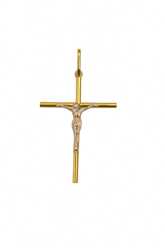Pingente Cruz Grande com Cristo em Ouro Bicolor 18K