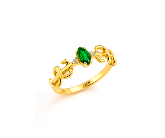 Anel de Formatura Sora com Esmeralda e Diamantes em Ouro Amarelo 18K