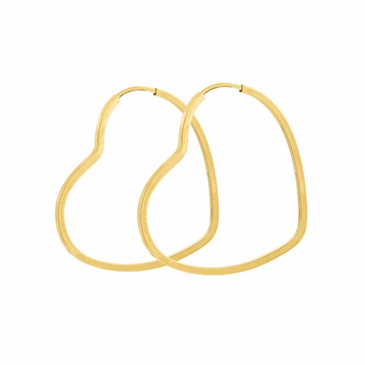 Brinco Argola Coração Fio Quadrado em Ouro Amarelo 18K