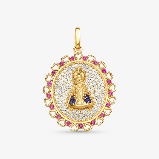 Pingente N.Sra Aparecida com Pedras em Ouro Amarelo 18K