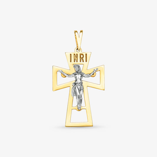 Pigente cruz vazada c/ Cristo 1,60g bicolor ouro18k750