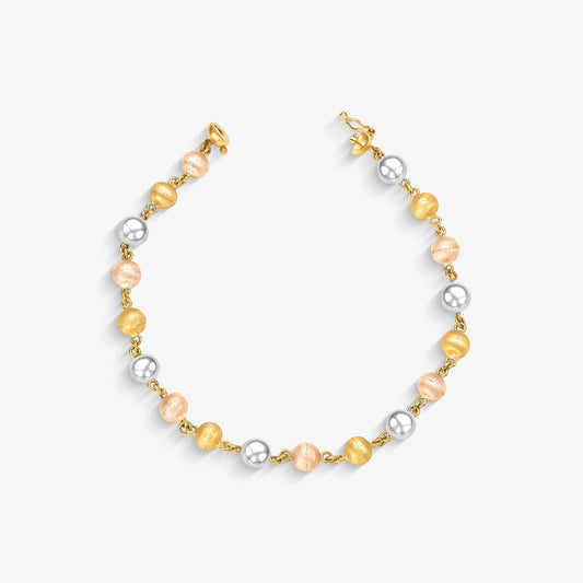 PULSEIRA BOLA TRICOLOR FOSCO/LISA 18CM 4,60G OURO 18K750