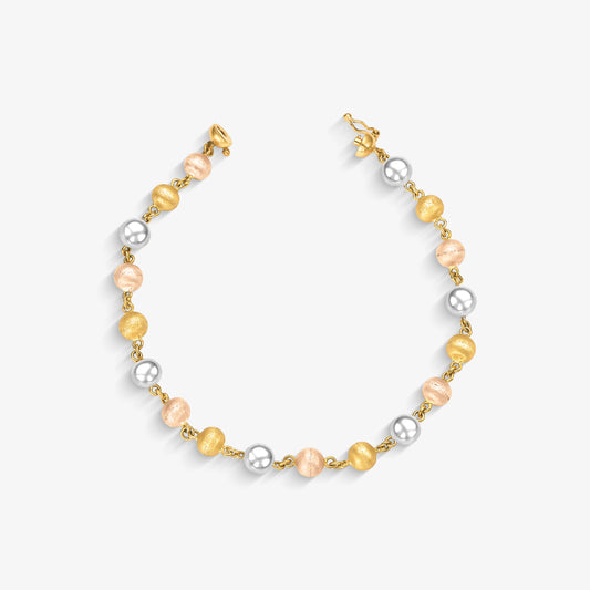 PULSEIRA BOLA TRICOLOR FOSCO/LISA 18CM 4,60G OURO 18K750