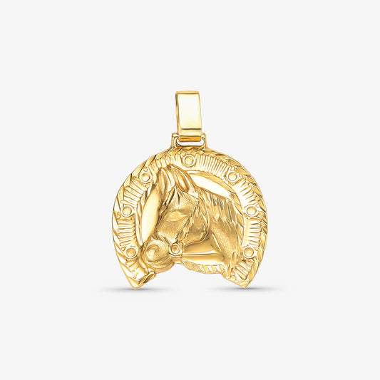 Pingente Cavalo com Ferradura em Ouro Amarelo 18K