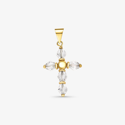 Pingente Cruz Cristal em Ouro Amarelo 18K