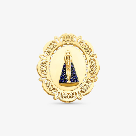 Pingente Nossa Senhora Aparecida c/Pedras em Ouro Amarelo 18K