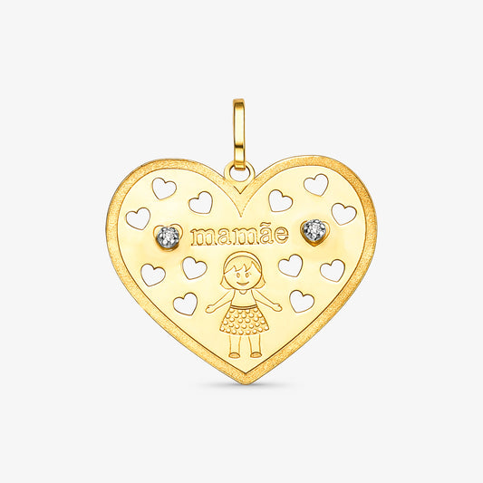 Pingente Menina com Pedras em Ouro Amarelo 18K