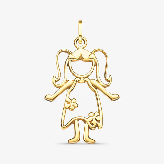 Pingente Menina Vestido em Ouro Amarelo 18K