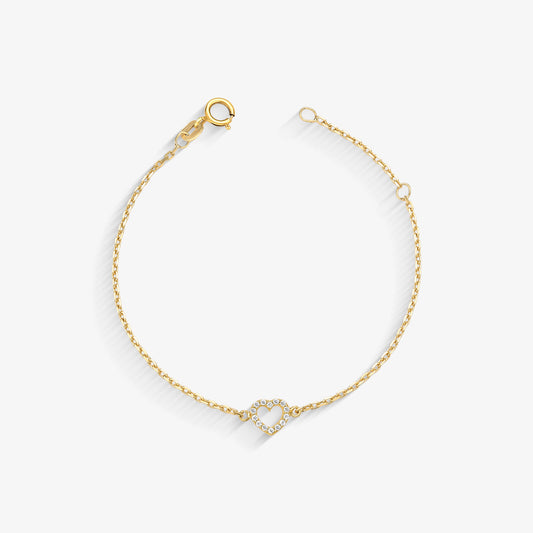 Pulseira Infantil com Coração com Pedras em Ouro Amarelo 18K
