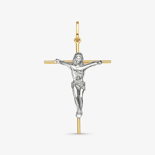 Pingente Cruz com Cristo Bicolor em Ouro 18K