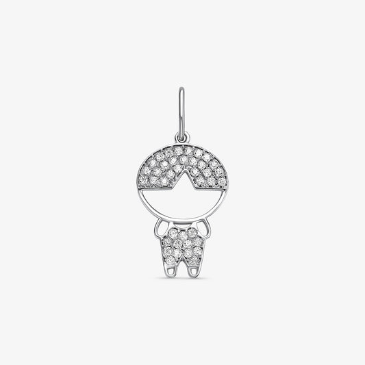 Pingente Menino com Pedras em Ouro Branco 18K