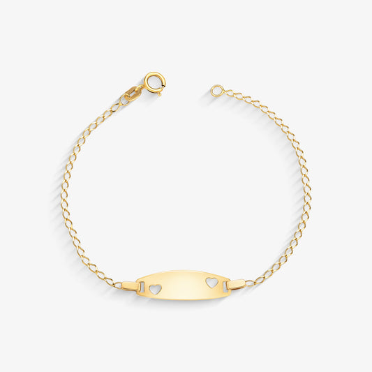 Pulseira Grumet Infantil Chapinha com Corações em Ouro 18K