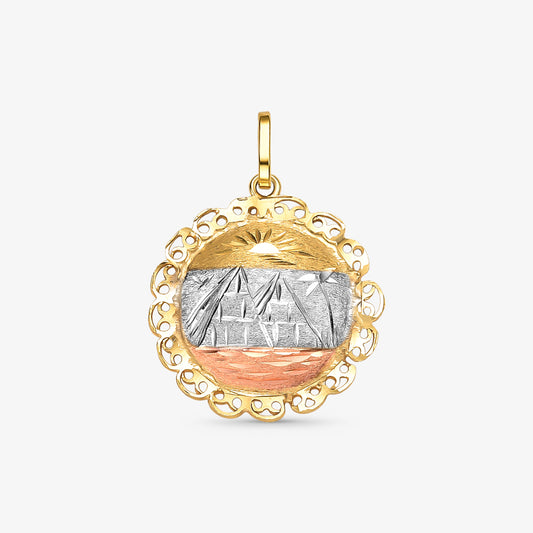 Pingente Medalha Egípcia Tricolor em Ouro 18K