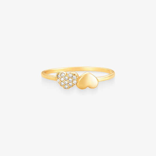 Anel Coração Duplo Liso em Ouro Amarelo 18K