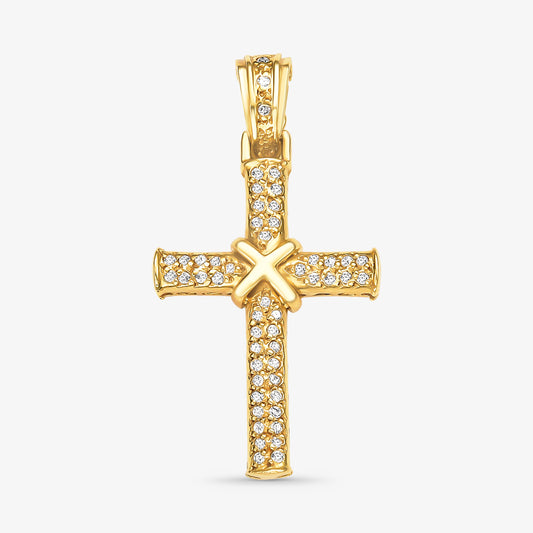 Pingente Cruz Fios com Diamantes em Ouro Amarelo 18K