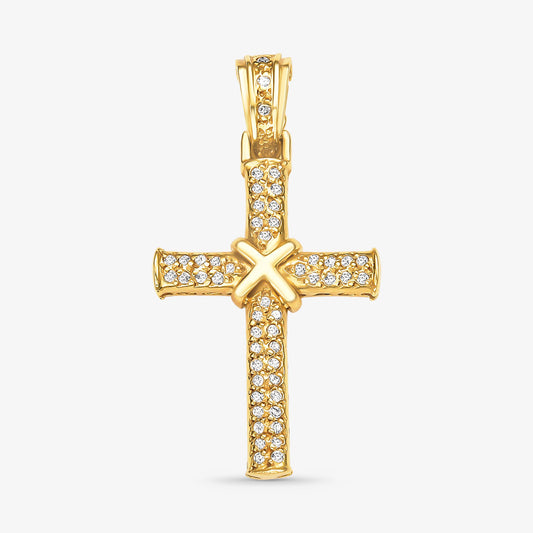 Pingente Cruz Fios com Diamantes em Ouro Amarelo 18K