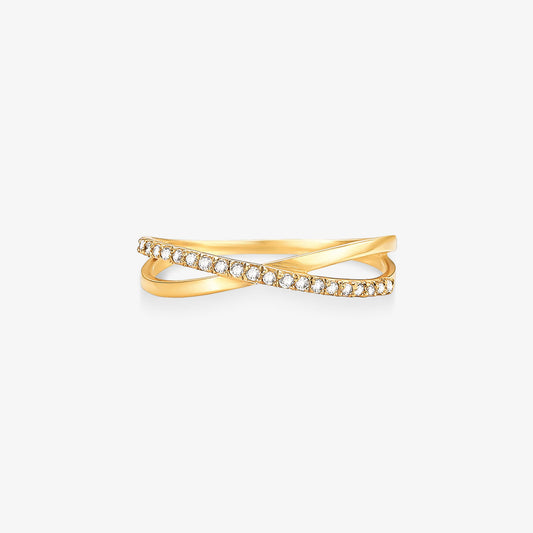 Anel X com Diamantes em Ouro Amarelo 18K