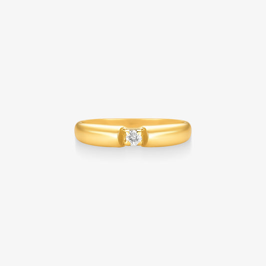 Anel Solitário Zen com Diamante em Ouro Amarelo 18K