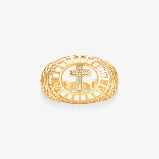 Anel Estamparia Cruz em Ouro Amarelo 18K
