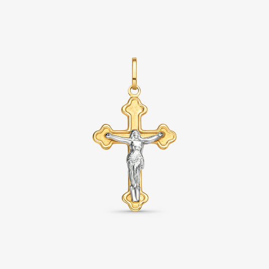 Pingente Cruz com Cristo Bicolor em Ouro 18K