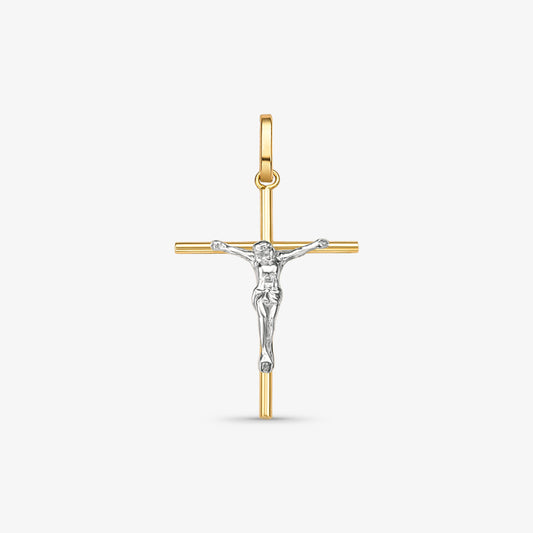 Pingente Cruz Palito II com Cristo Bicolor em Ouro 18K