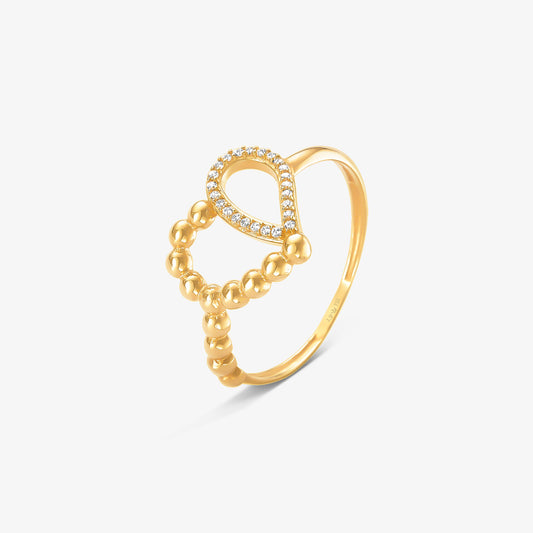 Anel Coração Vazado Com Bolinhas em Ouro Amarelo 18K