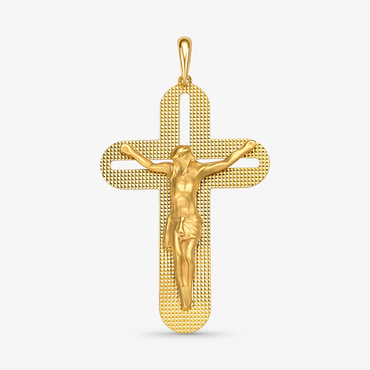 Pingente Cruz com Cristo Estamparia em Ouro Amarelo 18K